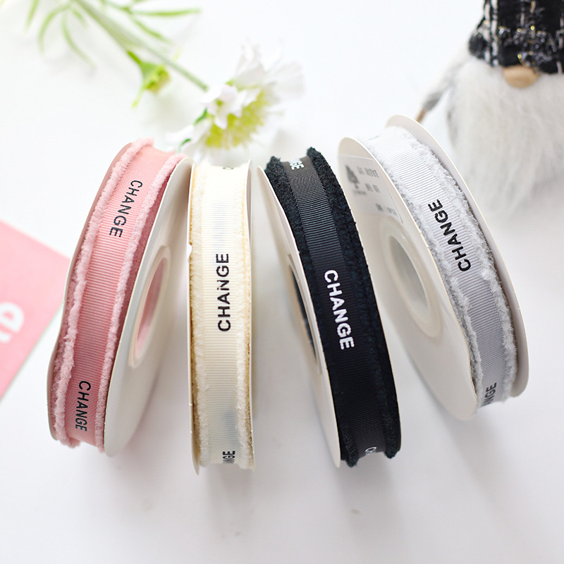 高级螺纹带须边字母丝带时尚打包带花束包花蛋糕装饰花艺绑带批发