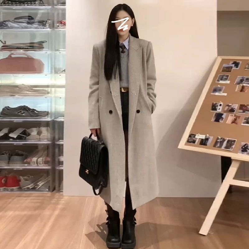 MM926呢子大衣外套女秋冬中长款韩系穿搭赫本风高级感毛呢西装