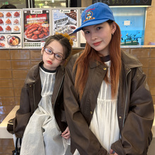花与寻童装女童外套2025秋季新款韩版亲子皮衣夹克儿童街头风上衣
