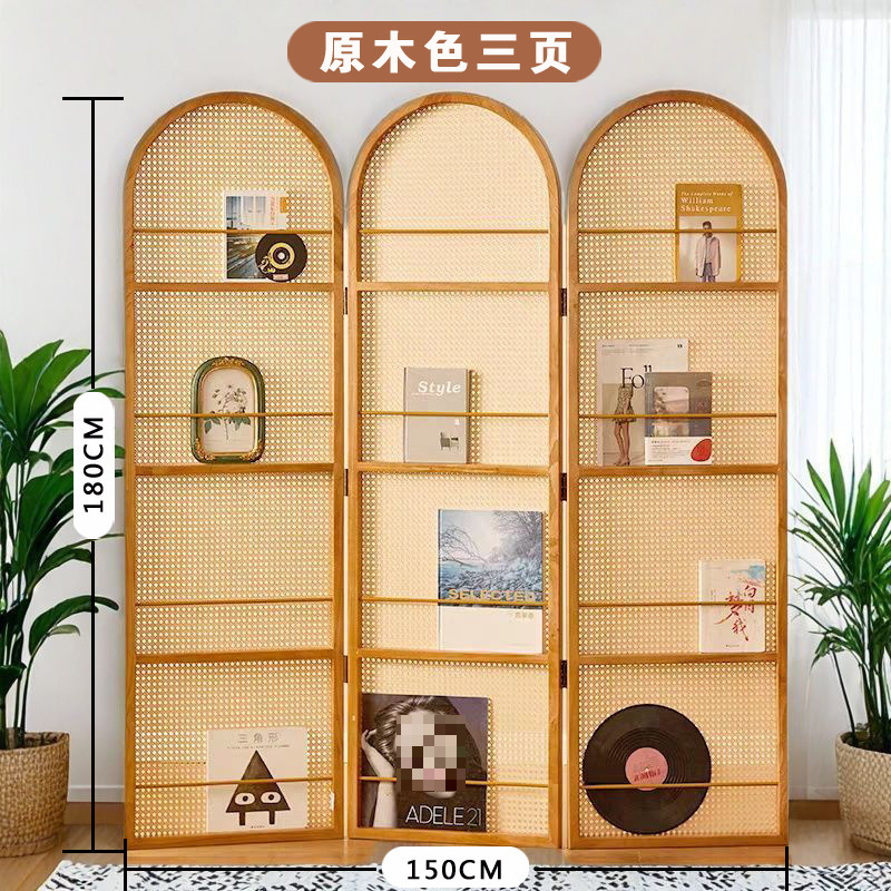 中国のレトロな無垢材籐スクリーンリビングルームドア寝室玄関パーティションエントランスブロック折りたたみマガジンラック|undefined