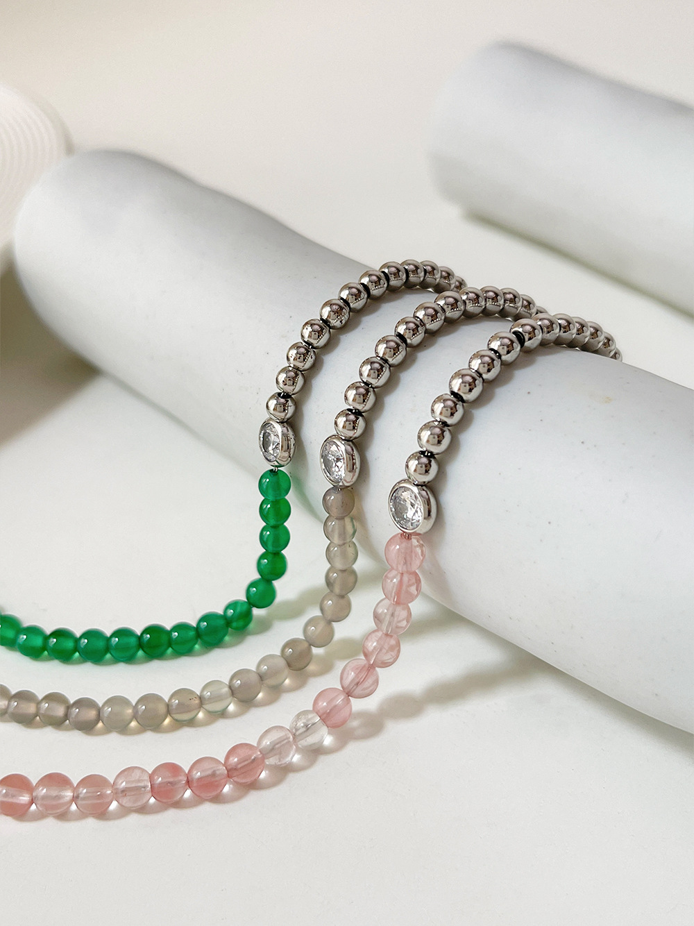 Sweet Color Block Stainless Steel Plating Chain Inlay Zircon Bracelets 1 Piece