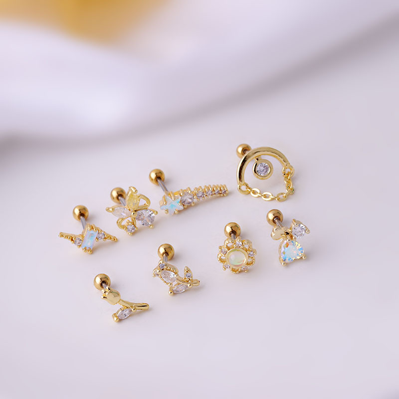 New 0.8MM titanium steel thin rod fashion geometric single ear bone studs