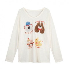 アルファベット動物プリントtシャツ長袖ファッションカジュアルins百合学院風丸襟アニメかわいい春秋ジャケット