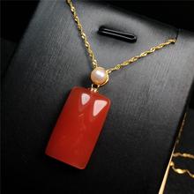 精品保山南红无事牌吊坠颜色红润S925银镶嵌珍珠扣头项坠厂家直批