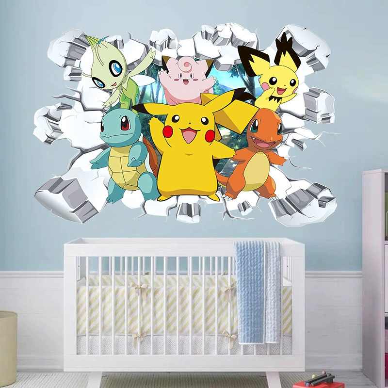 Мультфильм Pokemon 3D настенная наклейка Покемон детская комната декоративная наклейка ПВХ самоклеящаяся наклейка