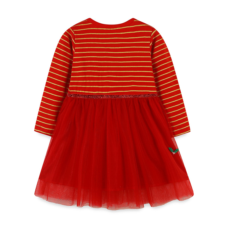 Estilo europeo y americano otoño nuevo vestido de las muchachas de la Navidad elk malla vestido de los niños cuello redondo lindo princesa vestido mezclado lote