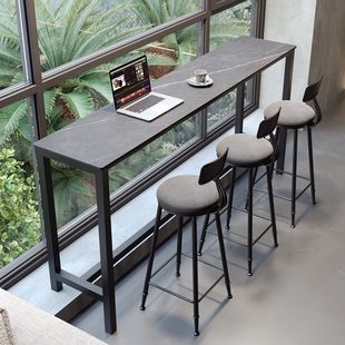 Home Use Sintered Stone Bar Table with High and Low Legs, Long Table for Milk Tea Shop, Wall-Mounted Table and Chair Set, Balcony Table, Simple Window-Side Long Bench