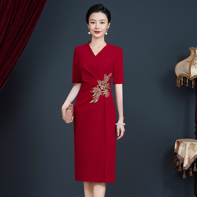 喜婆婆婚宴装婚礼妈妈中式礼服女春装高贵丈母娘旗袍连衣裙中长款|undefined