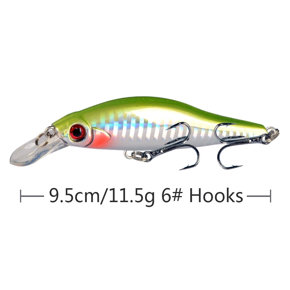 Sinking Minnow Lure, 9.5 cm 11.5 g, #6 Enhanced Hooks, Realistic Sea/Freshwater Bait