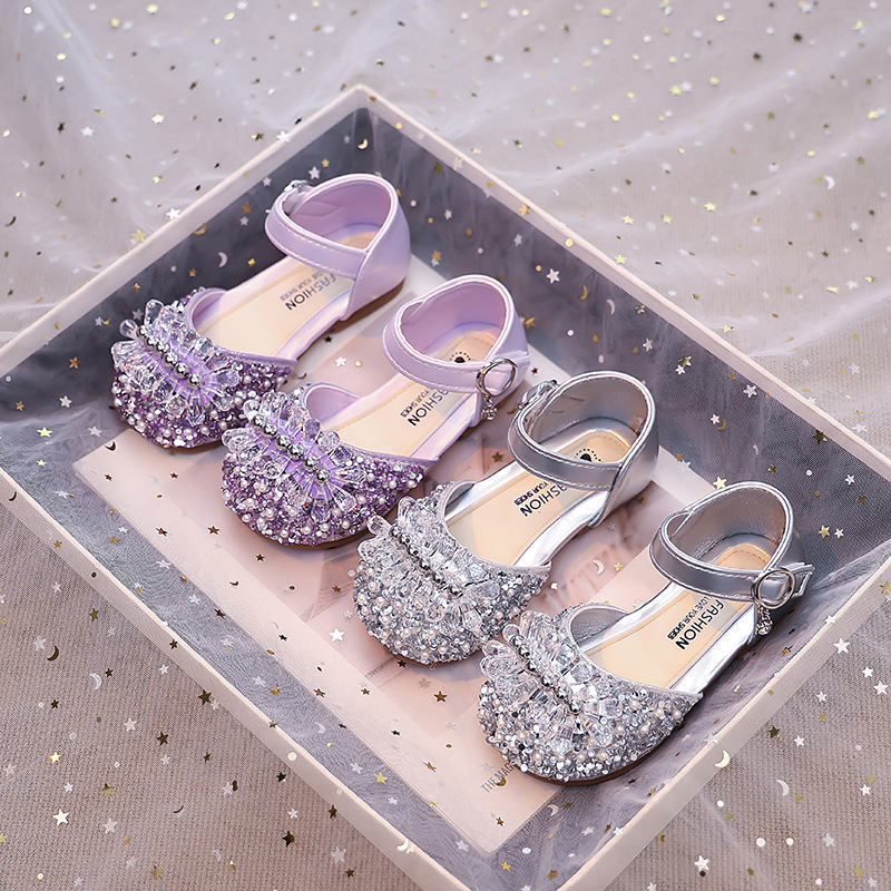 Zapatos de princesa de diamante para niñas 2026 primavera y otoño nuevos zapatos de sandalias de boca superficial zapatos huecos de moda zapatos de cristal para niñas image 3
