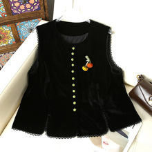 中老年国风马甲时尚春季新款复古盘扣提花洋气拼接丝绒无袖上衣女