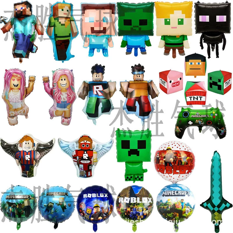 Баллон с алюминиевой фольгой ROBLOX Minecraft, мультяшная карта Rob Less игра, баллон из алюминиевой фольги, баллон на день рождения