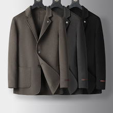 品牌哑光双面澳洲羊毛呢西装领短款高档加厚休闲西装男中青年外套