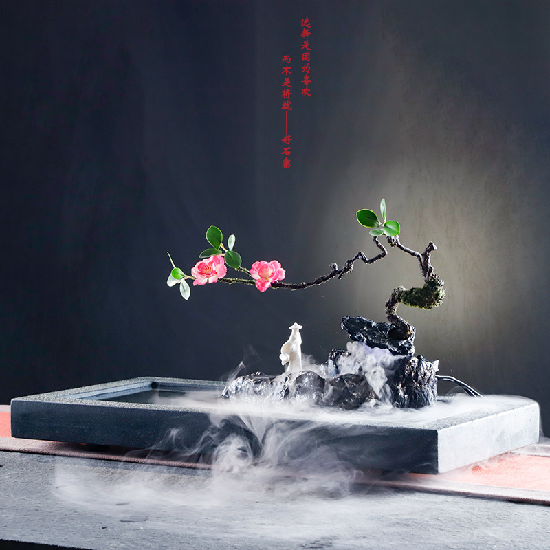 Good Stone Village Flowing Water Humidifier Entrance Home Zen Ornament Office Desktop Flowing Water Wealth-Attracting Stone Flowing Water Basin