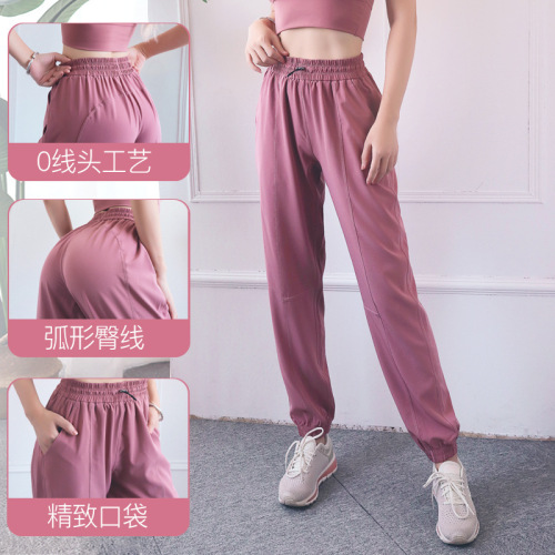 lulu loose, breathable, high-waisted, lightweight sweat-absorbent sports pants, quick-drying running nine-point fitness pants, fashionable sun protection pants for women