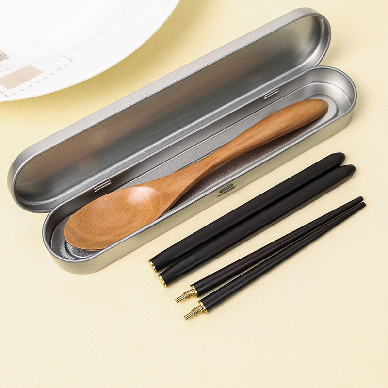 Palillos plegables de viaje Palillos retráctiles portátiles de acero inoxidable de ébano de caoba Juego de vajilla para exteriores Palillos de madera de alitas de pollo