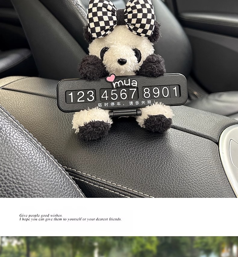 Car temporary parking sign, cartoon cute small new model, vehicle phone number plate for moving car, car interior accessory