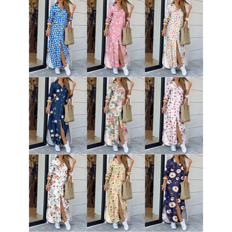 AliExpress European and American Autumn New Fashion Floral Series Collared Shirt Long Dress for Women AliExpress European and American Autumn New Fashion Floral Series Collared Shirt Long Dress for Women