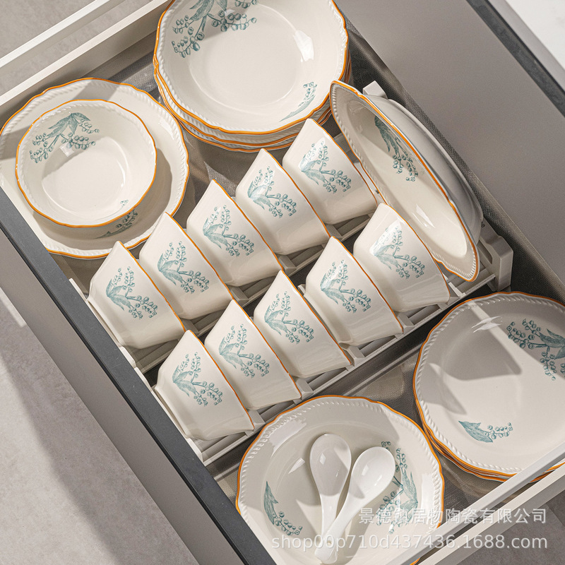 French Dishware Set for Home Use 2025 New Jingdezhen High-End Ceramic Dishes, Bowls and Chopsticks, Housewarming and Newlywed Tableware