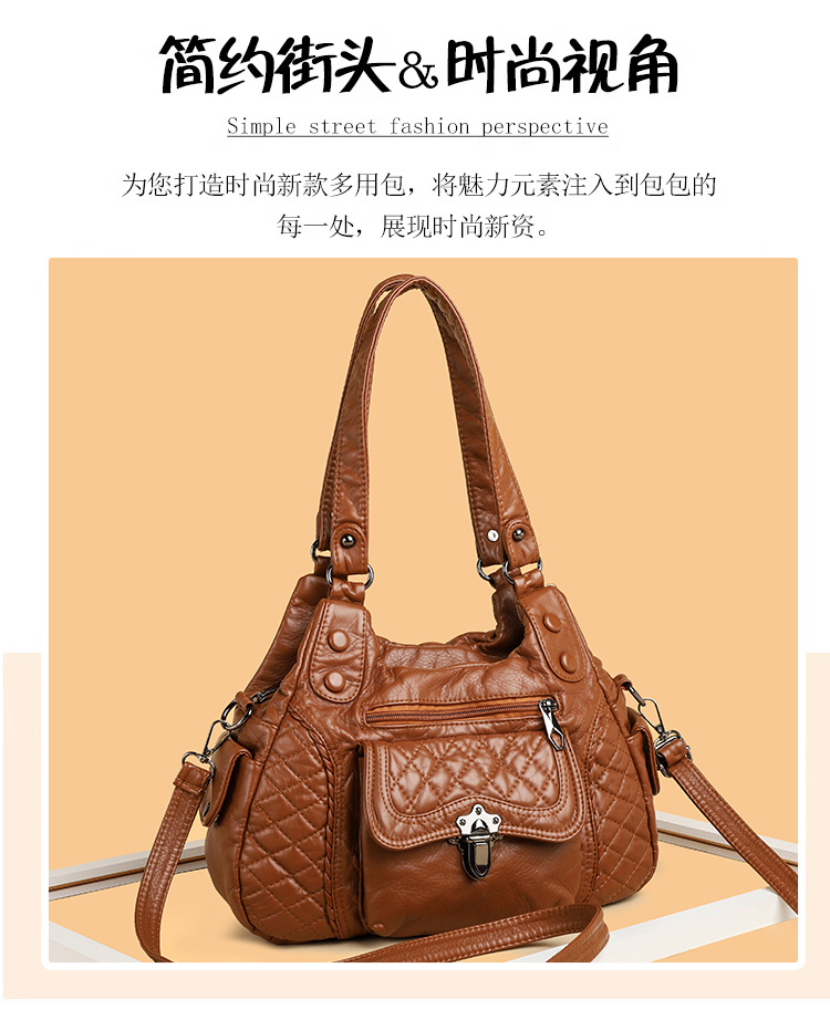 2023 New Mom Commuting Large Capacity tote handbag, washed leather pu women's bag, polyester single-shoulder bag undefined