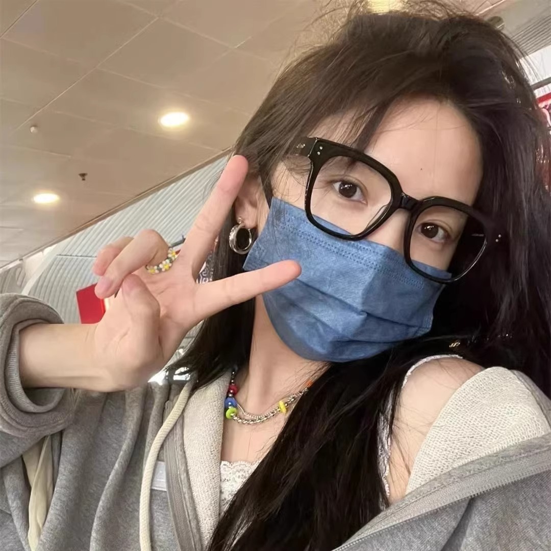 GM Acetate Square Non-Prescription Zhang Ruonan Same Style Large Slimming Bare Face Artifact Black Frame Glasses_voghion.com