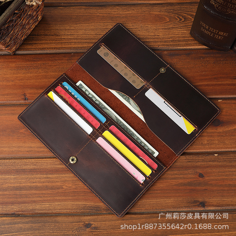El comercio exterior de Los Hombres Crazy Horse billetera de cuero de los hombres cartera de los hombres del bolso de larga cartera completa de cuero de la fábrica al por mayor