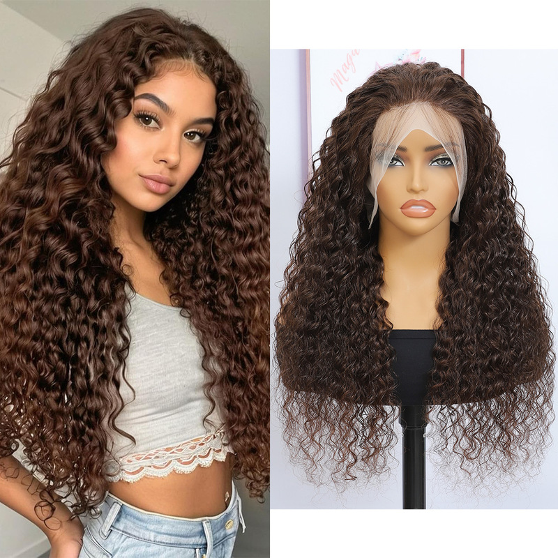 European and American Human Hair Wig 360 Lace Small Curly Long Curly Hair Deep Wave Female Wig Headgear Human Hair