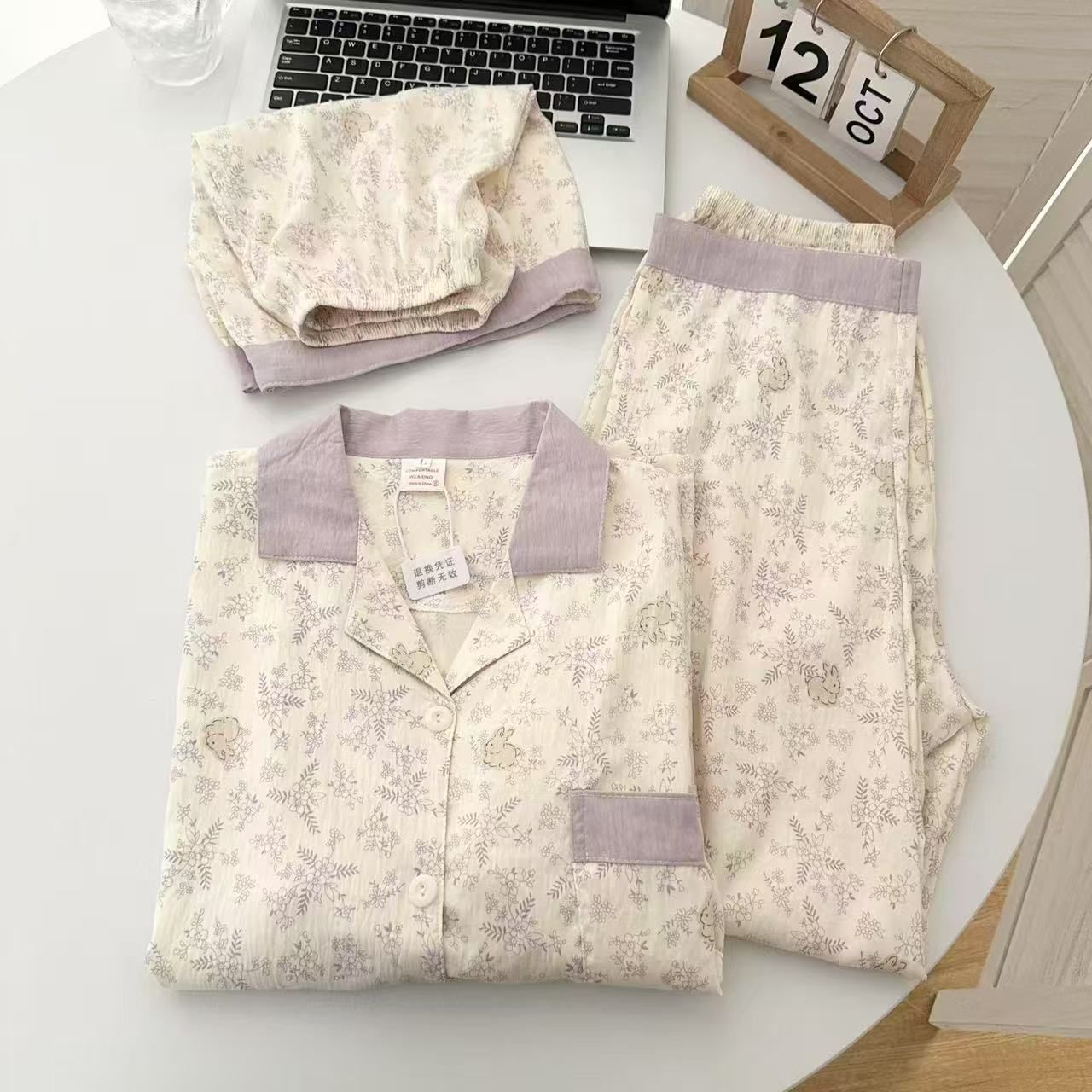 Nueva nube de algodón 120g versión coreana de tres piezas pijamas ins verano mujer nube de algodón manga corta estudiante dibujos animados casa