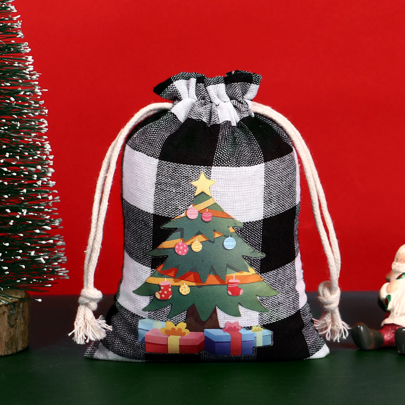 Bolsa de algodón a cuadros de Navidad con cordón Bolsa de embalaje de regalo de caramelo de Navidad Calendario de Adviento bolsa pequeña al por mayor