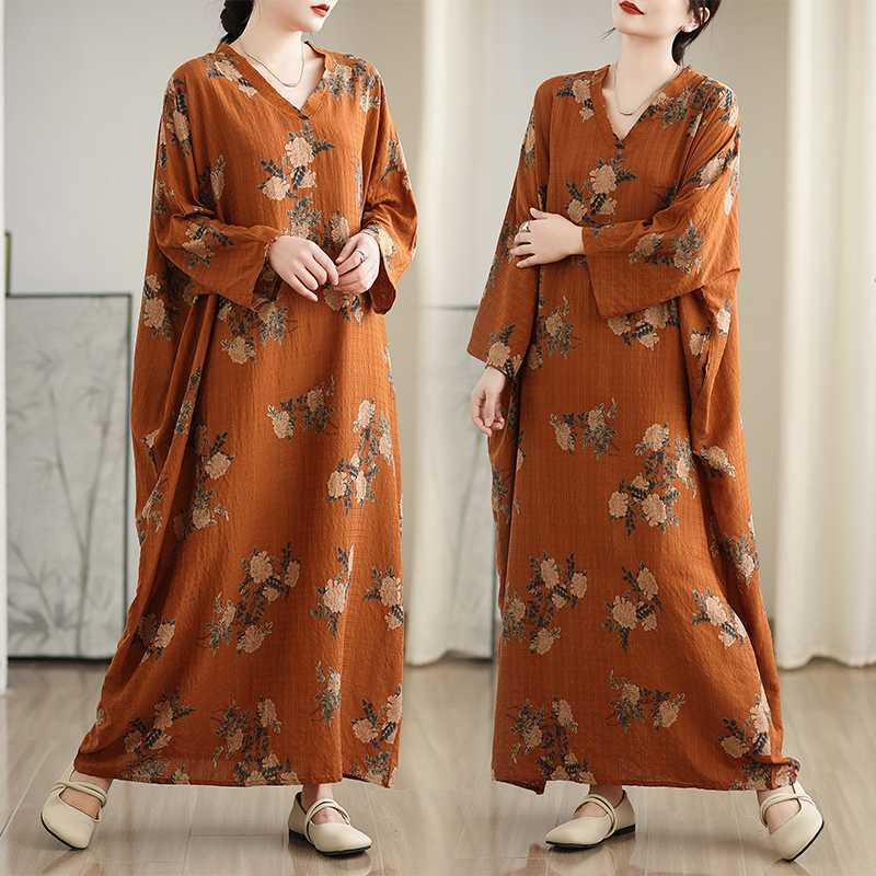 Real shot 2025 early autumn new color holiday style travel V-collar retro long skirt covering meat cotton and linen dress Real shot 2025 early autumn new color holiday style travel V-collar retro long skirt covering meat cotton and linen dress