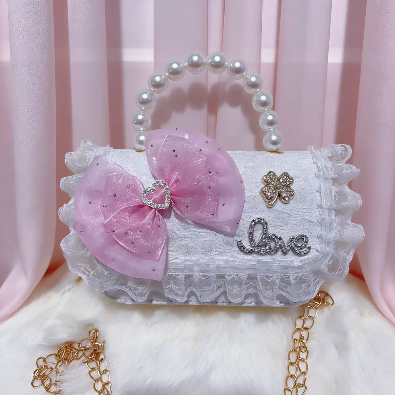 Nuevo tipo de bolso para niños, moda perla portátil, bolso de hombro de la princesa Aisha, estilo extranjero, bolso de hombro para niñas lindas