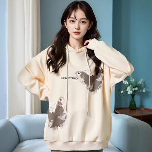 300kg extra-large women's chubby girl personalized printed long sleeve sweater 2024 late autumn new lazy wind hoodie