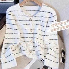 2025秋季新款小香风私服名媛条纹针织开衫外套气质优雅风上衣条纹