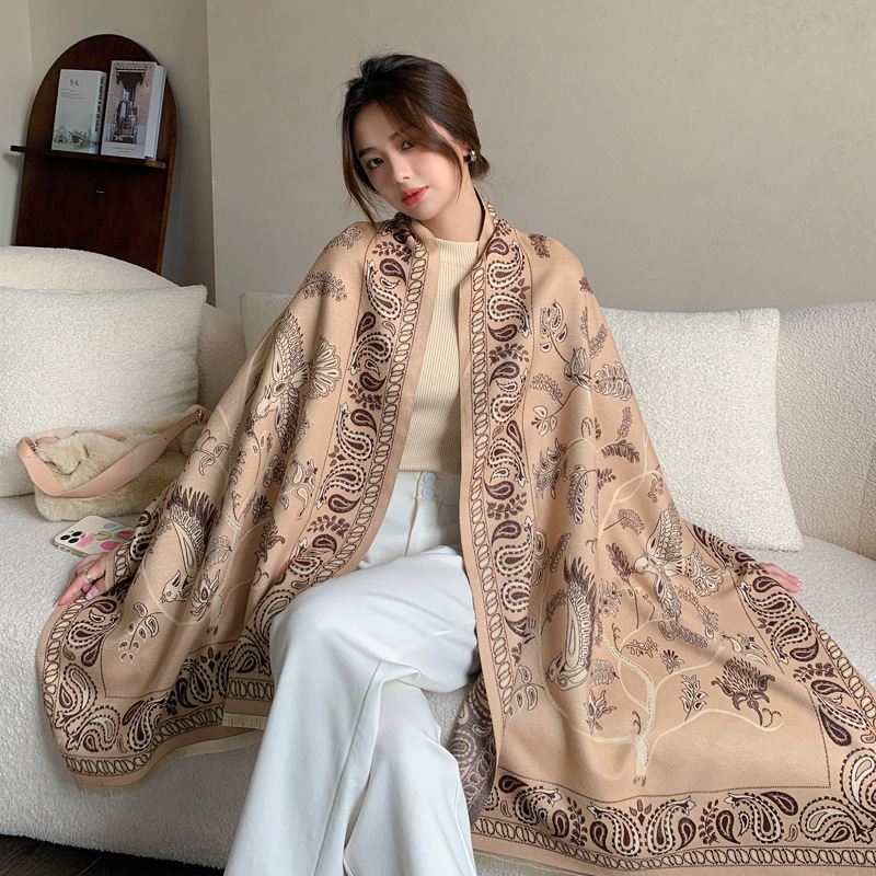 European and American Style Retro Paisley Pattern Scarf, Double-Sided Faux Cashmere Shawl, Warm and Versatile for Autumn and Winter