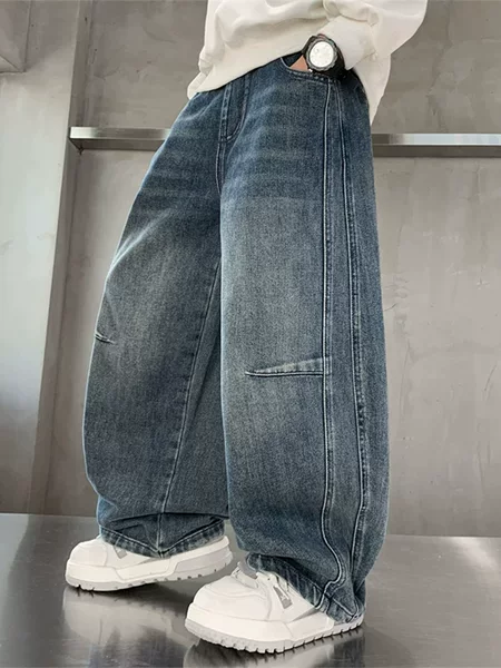 Children's Korean-Style Jeans Spring and Autumn 2026 Trendy Spring Long Pants for Big Boys Wide-Leg Straight Pants Trendy Outfit