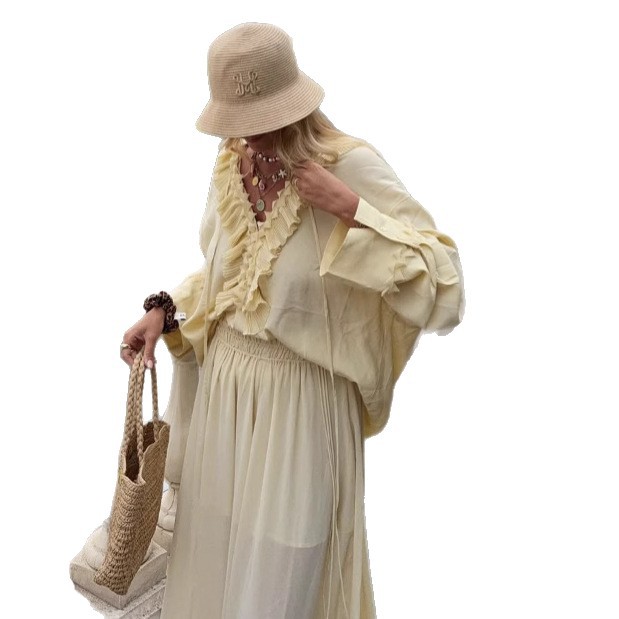 Ruffled Pleated Top And Skirt Elegant Casual Women's Suit - Image 5