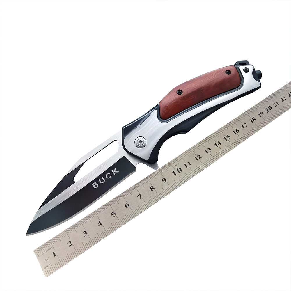 户外防身应急小刀不锈钢木柄小刀迷你随身携带折叠刀一件代发