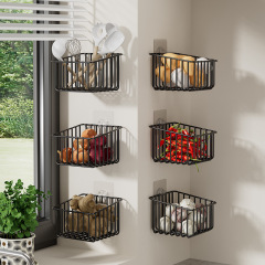 廚房置物架壁掛式多功能免打孔家用收納掛架水果菜籃雜物架瀝水籃