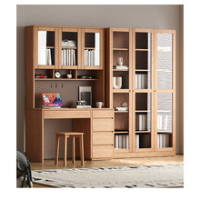 橡木实木书桌书架一体带抽屉书柜儿童学习现代简约小型书桌通用