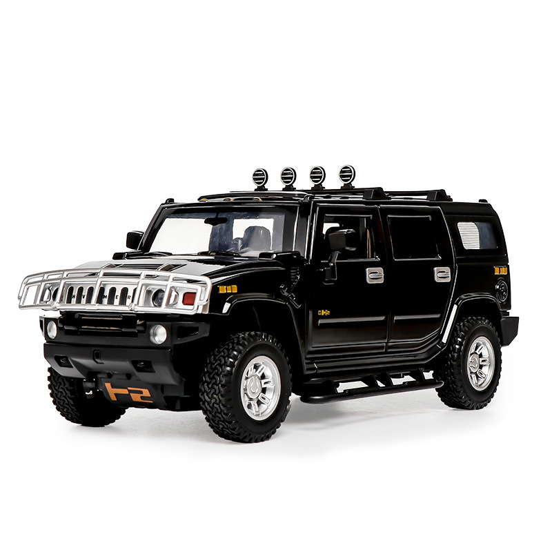 Modelo de coche de aleación Mamba negro 1:24 Hummer H2 alargado vehículo todoterreno sonido y luz Tire hacia atrás juguete coche música modelo adornos