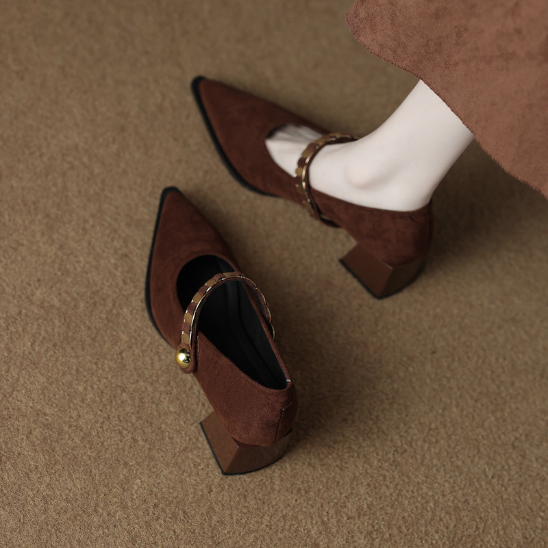 Sheepskin Version 83656-21 Shallow Mouth Non-Tiring High Heels for Women 2025 Autum with Skirt Evening Beautiful Small Flats