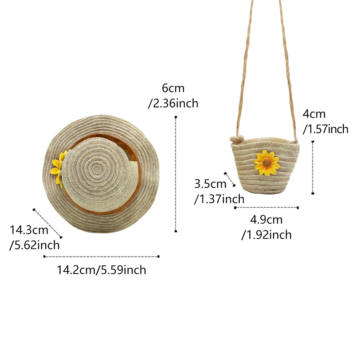  simulation straw hat bag modeling flowerpot small bunch of flowers home decoration wall decoration resin crafts now