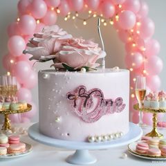 跨境ins风宝宝周岁生日蛋糕侧面亚克力装饰双层蝴蝶结one蛋糕装饰