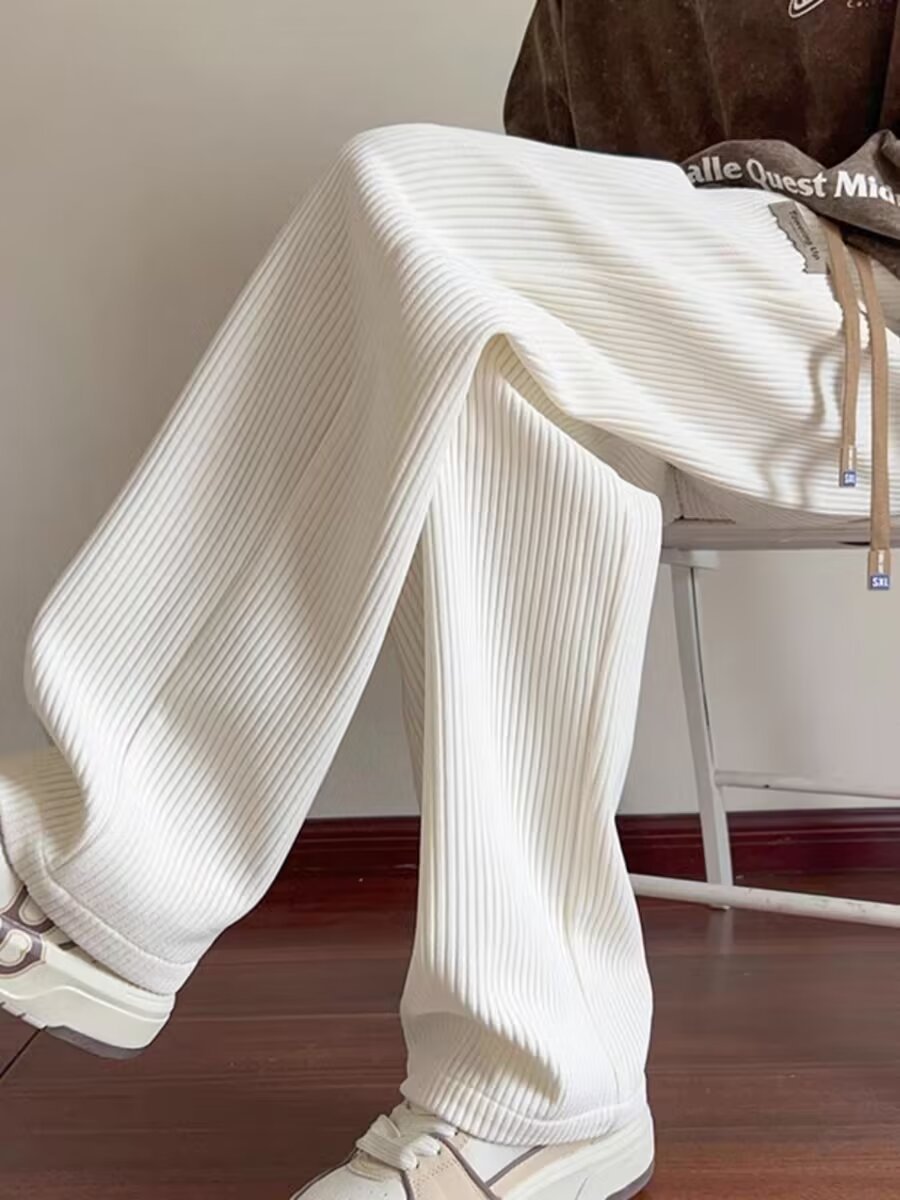 Pantalones de mecha gruesa de vello para hombres de otoño y invierno de alta calidad oversize pantalones deportivos de pierna ancha de tubo recto pantalones de hombre
