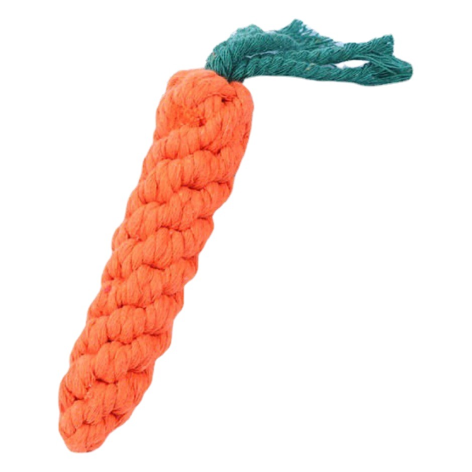 Suministro de cuerda de mordedura de zanahoria perro de juguete para mascotas cuerda de algodón tejida resistente a mordeduras cuerda de alivio molar al por mayor transfronteriza