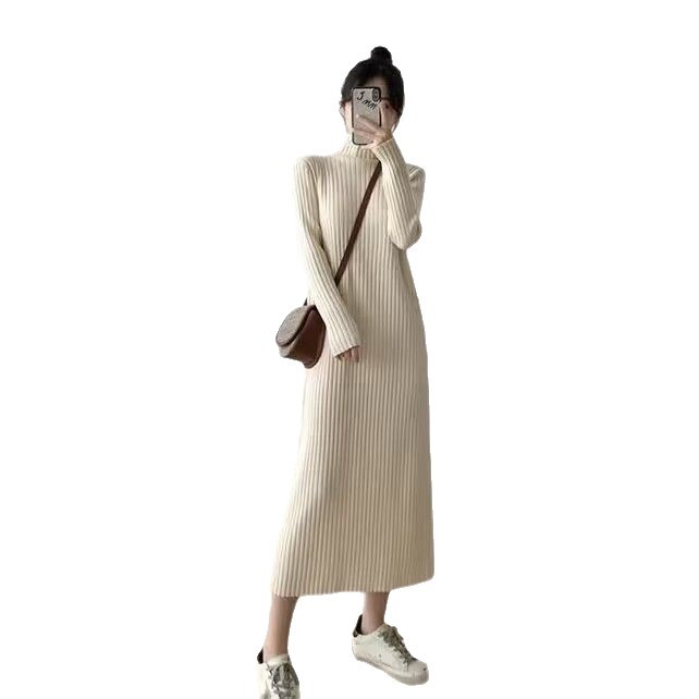 ng2510292 Autumn Winter Sweater For Women With Coat, Loose Long Sleeve Inner Layer, Mid-Length Base Shirt, Over-the-Knee Knitted_ecoleips.com