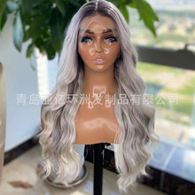 欧美假发混色钢琴色长卷发13*4前蕾丝化纤头套日本丝仿真发 wigs