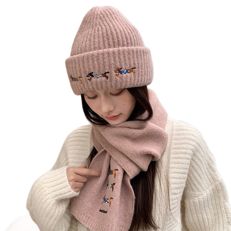 Nuovi arrivi autunno/inverno, set di sciarpe ricamate, caldi cappelli invernali per coppie, maglione di lana_voghion.com