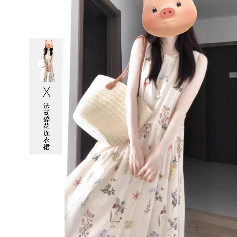 Французский чай без рукавов с круглым вырезом с цветочным темпераментом платье жилет