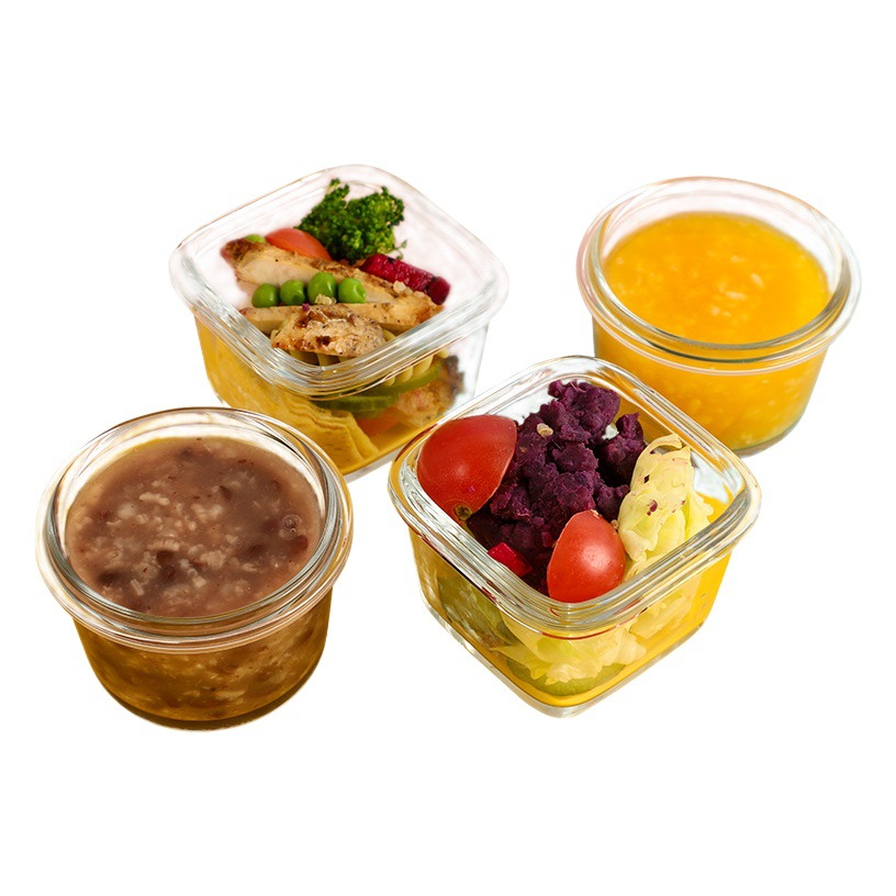 Tazón de alimentos complementarios para la alimentación, lonchera de vidrio para niños, caja de conservación fresca para horno microondas redondo resistente a altas temperaturas, caja de alimentos complementarios cuadrados, tazón para bebé